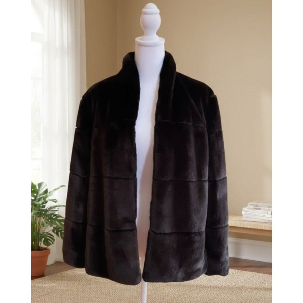 Simply Vera Vera Wang Luxe Faux Fur Tiered Jacket - [Size] - Espresso/Black‎